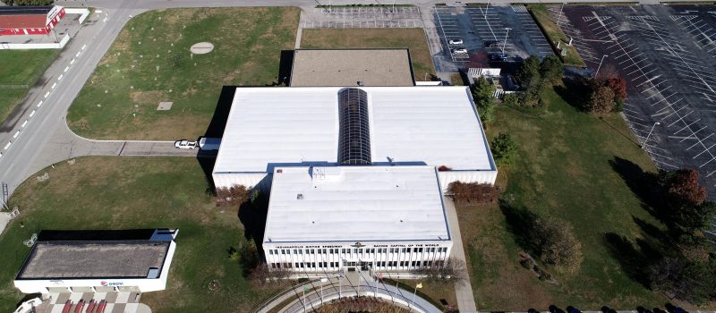 Indianapolis motor speedway museum commercial roofing project by ce reeve roofing in indiana