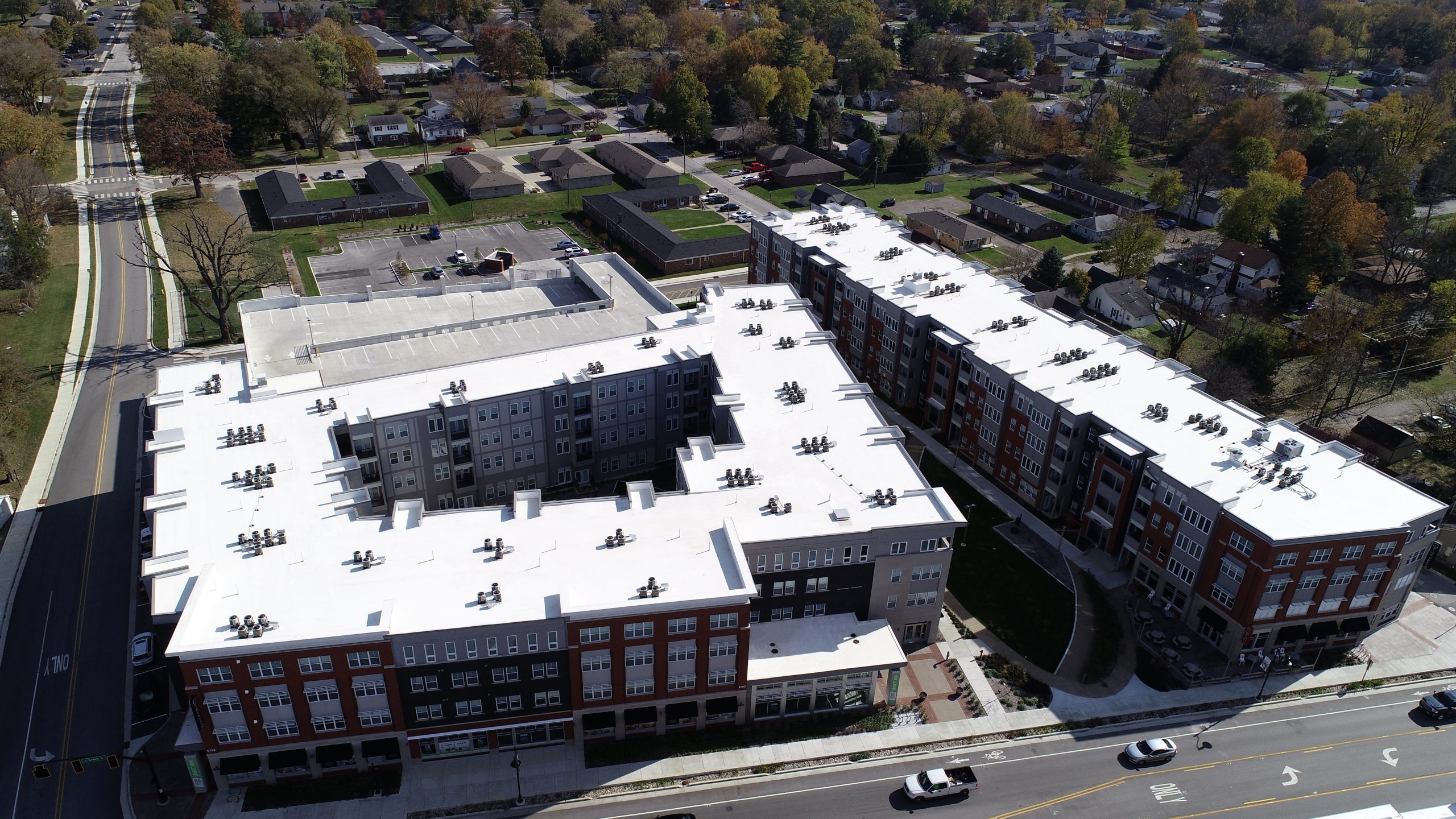 brownburg town center commercial roofing project by ce reeve roofing in indiana